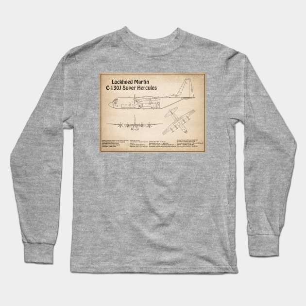 C-130 Hercules - Airplane Blueprint -  SD Long Sleeve T-Shirt by SPJE Illustration Photography